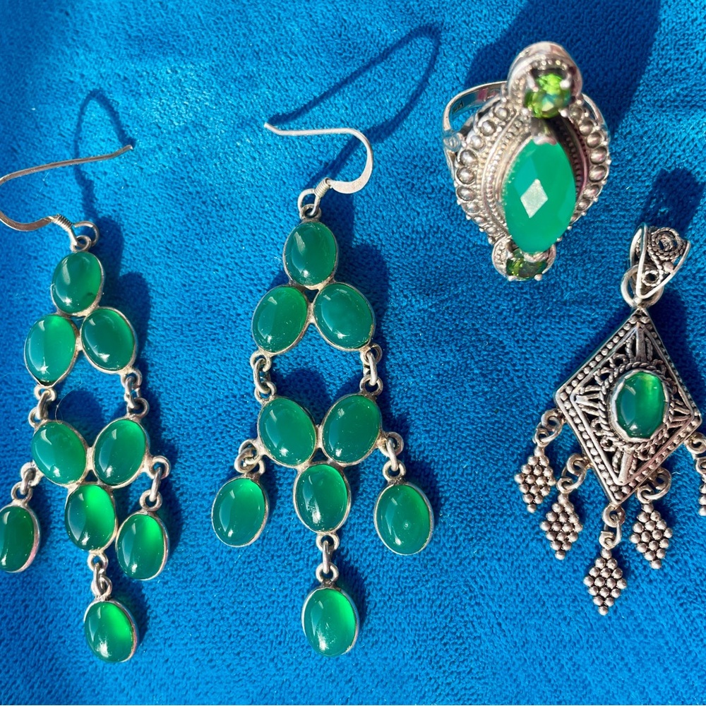 Chrysoprase Sterling Silver Jewelry Set